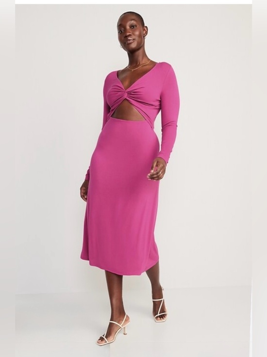 Old Navy Dresses & Skirts - OLD NAVY Fuchsia Pink Fit & Flare Twist Front Cutout Midi Dress Sz Large NWT